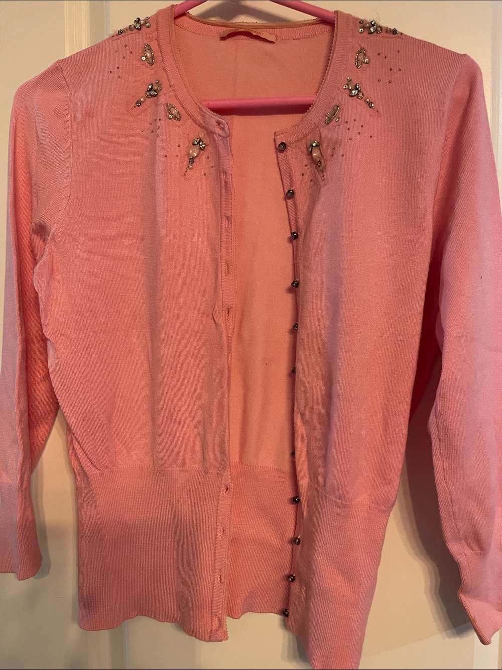 Gianni Bini Pink Embellished Crewneck Cardigan